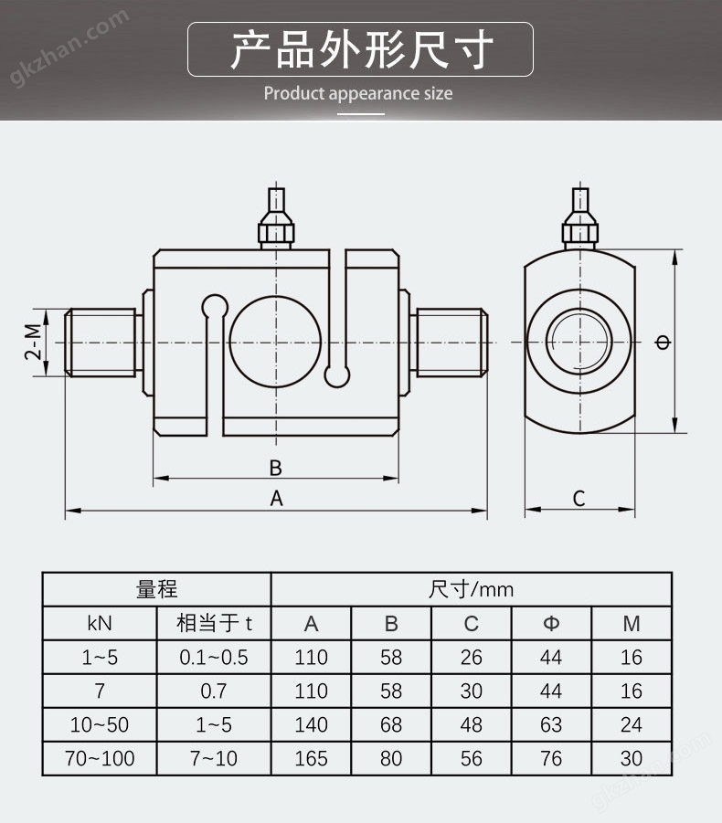 NTJL-3柱式外螺纹拉力传感器